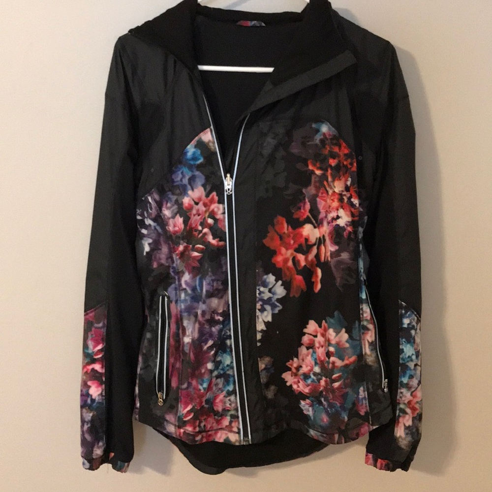 NWOT LULULEMON black floral zip-up hoodie